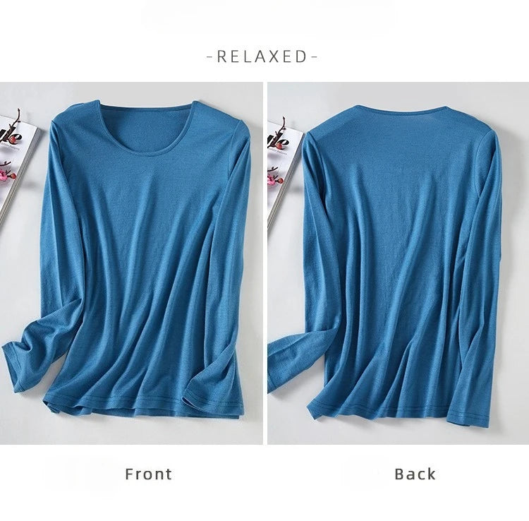Women's 100% Merino Wool Long Sleeve Base Layer Undershirt Ultra Soft Wool Thermal Underwear Shirts Breathable Anti-Odour 150G