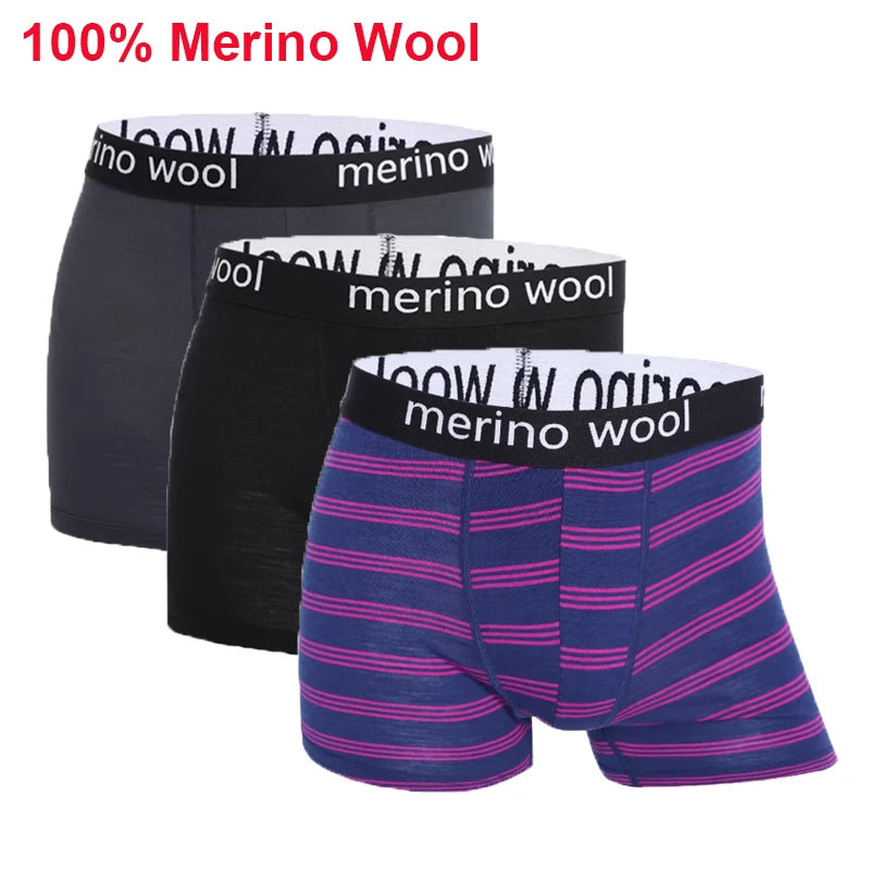 Mens Merino Wool Underwear Boxer Briefs 87% Merino Wool Boxers Soft Breathable Moisture Wicking Sports Fitness Boxershorts