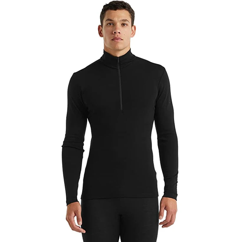 Merino Wool Men Base Layer Top 50% Merino Fit Long Sleeve Shirt 180G Lightweight Underwear Active Half Zip Sweater Quick-Dry