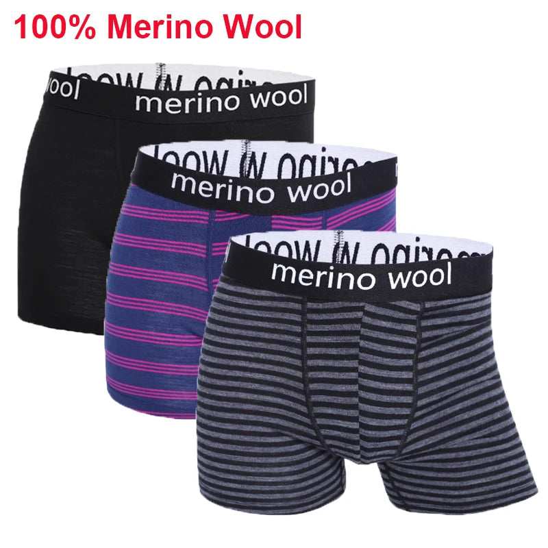 100% Merino Wool Boxer Briefs Men Merino Wool Underwear Boxer Shorts Everyday Soft Breathable Anti-Odor Sports Fitness Boxers