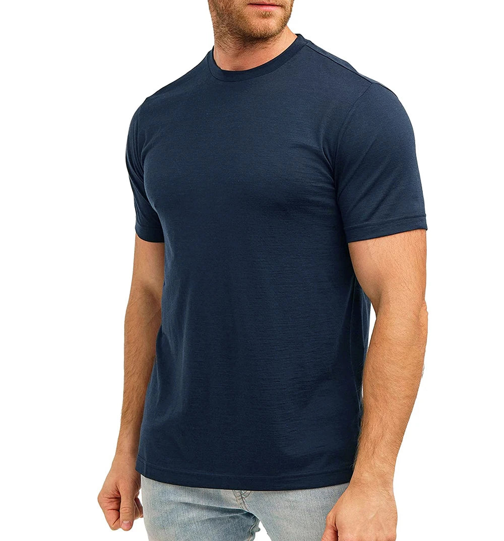 Merino Wool T Shirt Men 100% Merino Undershirt Middleweight Base Layer Shirts Wicking Breathable Quick Dry Anti-Odor No-itch