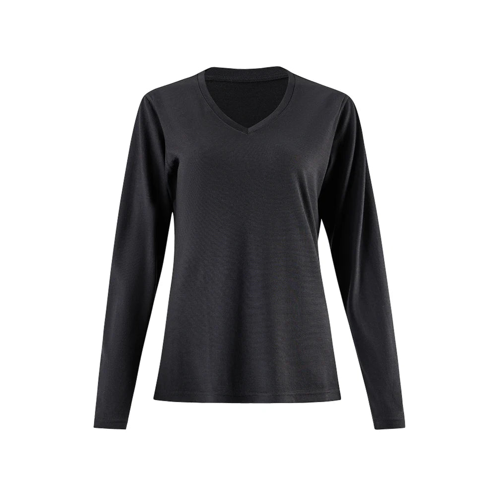 100 Merino Wool Womens Long Sleeve V Neck T Shirt Thermal Underwear 16.5micro Merino Wool Base Layer Shirts Skiing Hiking