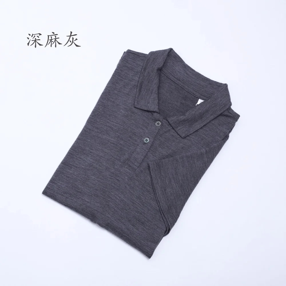 100% Merino Wool Polo T Shirt Womens Merino Wool Short Sleeve Shirt for Women Lightweight Base Layer Anti-Odor Breathable 180G