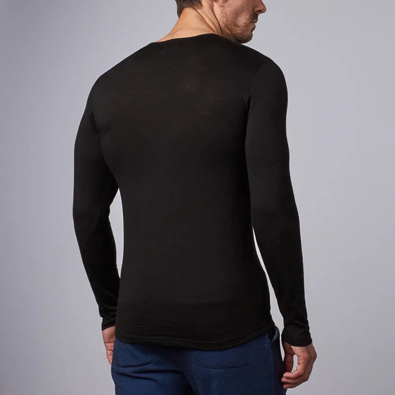 100% Merino Wool Long Sleeve T Shirt Mens Merino Wool Thermal Underwear Base Laye Shirts Wicking Breathable Anti-Odor 200gsm