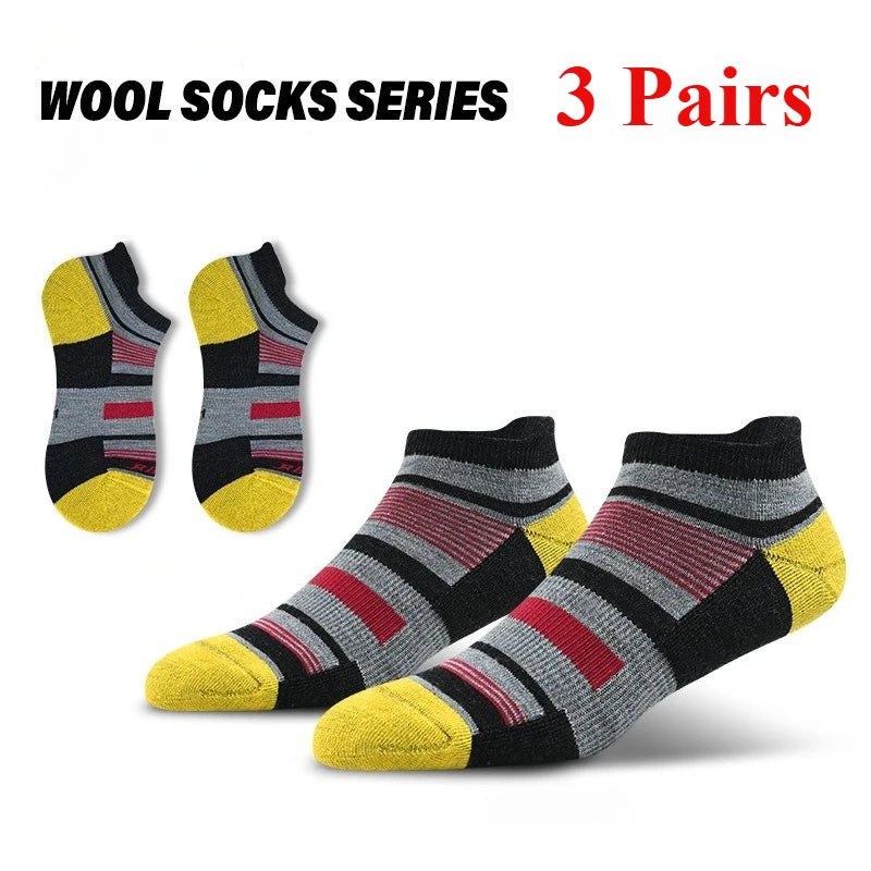 Men Women 90% Merino Wool Ankle Socks Athletic Hiking Running Compression Support Anti-blister Cushion Low Cut Socks 3 Pairs