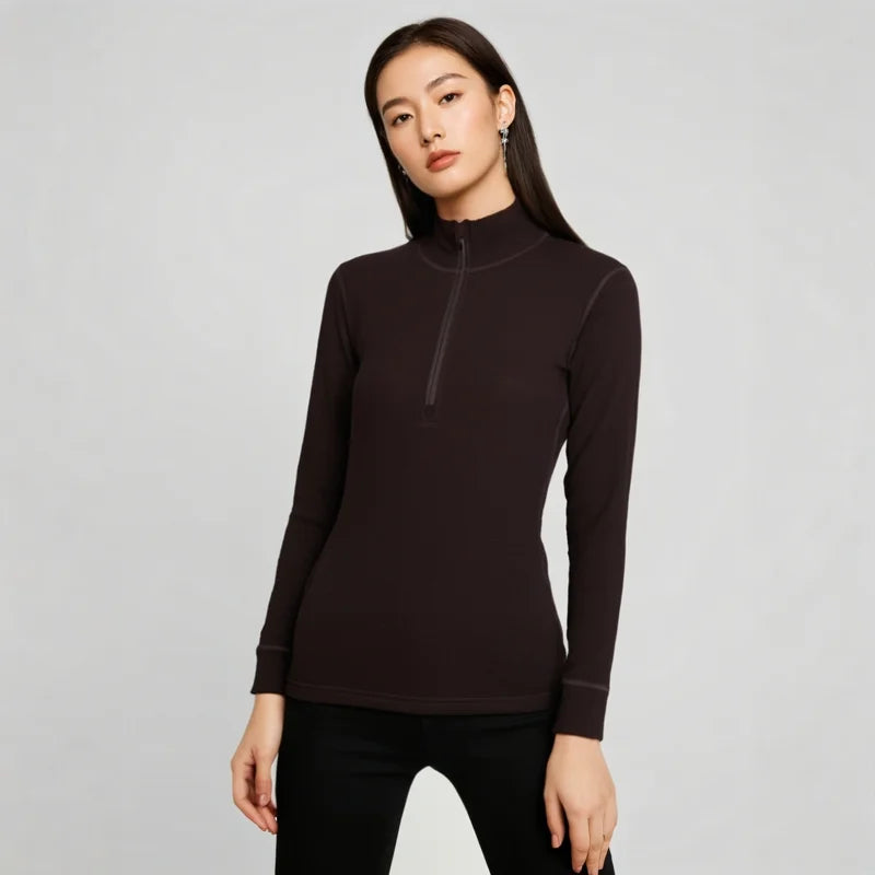 100% Merino Wool Base Layer Top Womens Merino Wool Half Zip Long Sleeve Thermal Shirt Moisture Wicking Breathable 220G