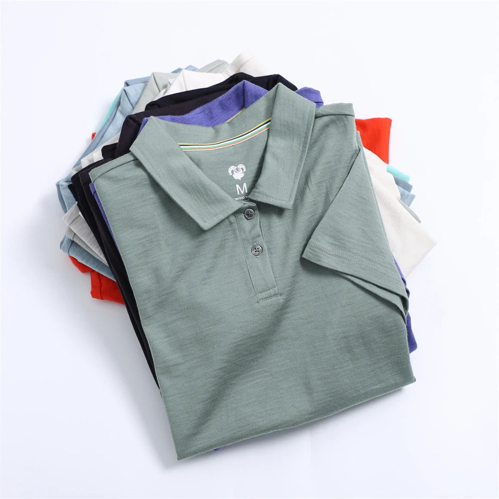 100% Merino Wool Polo T Shirt Womens Merino Wool Short Sleeve Shirt for Women Lightweight Base Layer Anti-Odor Breathable 180G