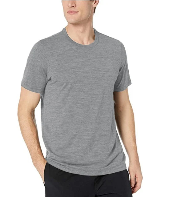 Men's Merino Wool T Shirt Base Layer Wool Tee Men 100% Merino Wool Shirt Top 200G Wicking Breathable Quick Anti-Odor Size S-XXL