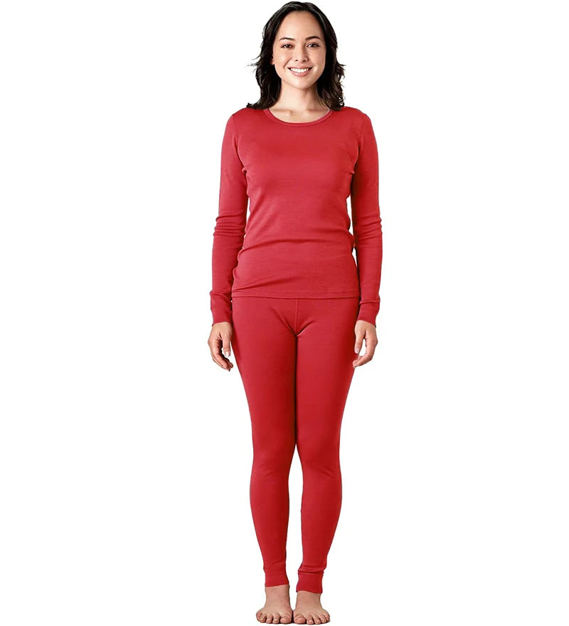 100% Merino Wool Base Layer Womens Set 180G Lightweight Merino Wool Thermal Underwear Women Top and Bottoms Long John Anti-Odor