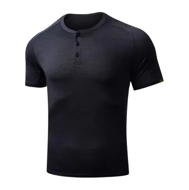 100% Merino Wool Short Sleeve Henley Shirt Mens Merino Wool T Shirts Moisture Wicking Odor Resistant Everyday Tee Top Running