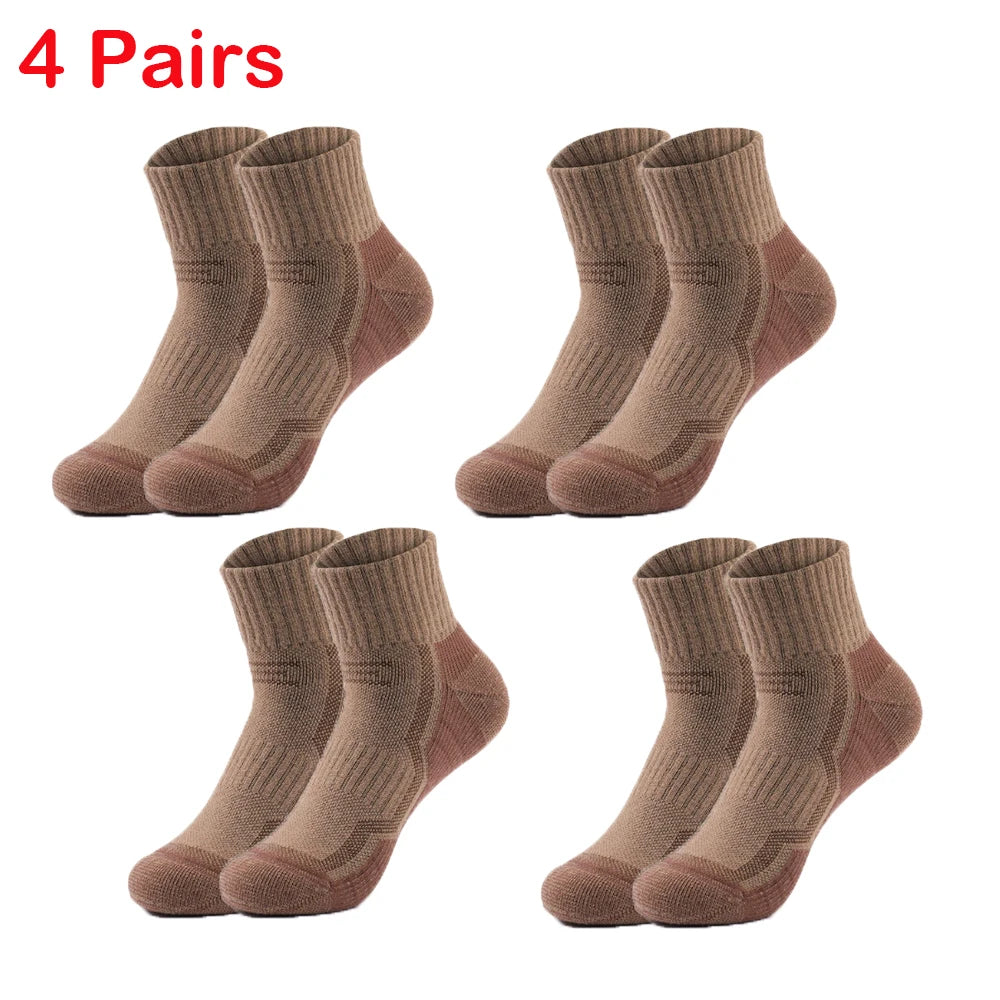 4 Pairs Merino Wool Ankle Socks Running Compression Support Thick Cushion Hiking Socks for Women Men Anti-Blister Breathable