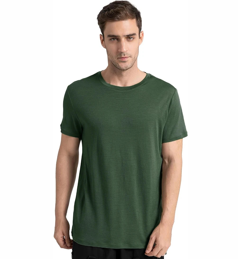 100% Merino Wool T Shirt for Men Short Sleeve Tee 170GSM Men Wool Base Layer Quick Dry Anti-Odor for Travel Hiking USA Size