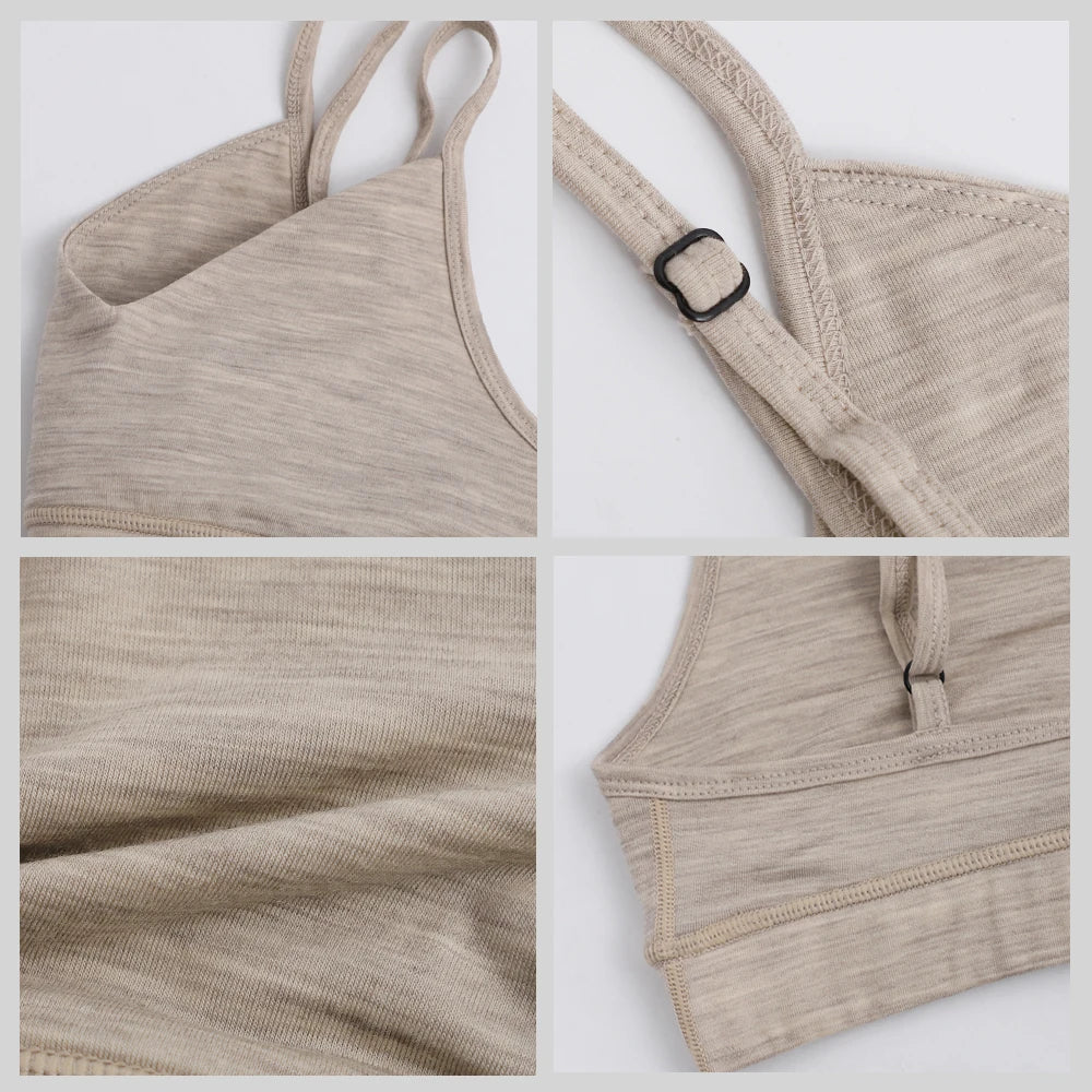 Women's Merino Wool Bras Merino Wool Tank Top Women Sports Bra Support Crop Top for Yoga Gym Workout Fitness Breathable