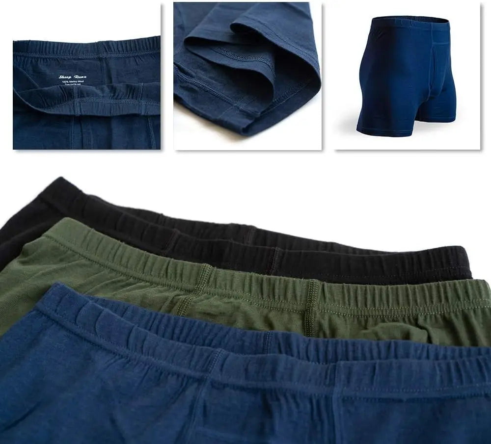 Men's 100% Merino Wool Boxer Briefs Outdoor Sports Long Leg Men Underwear Boxers Soft Breathable No Odor Man Boxershorts