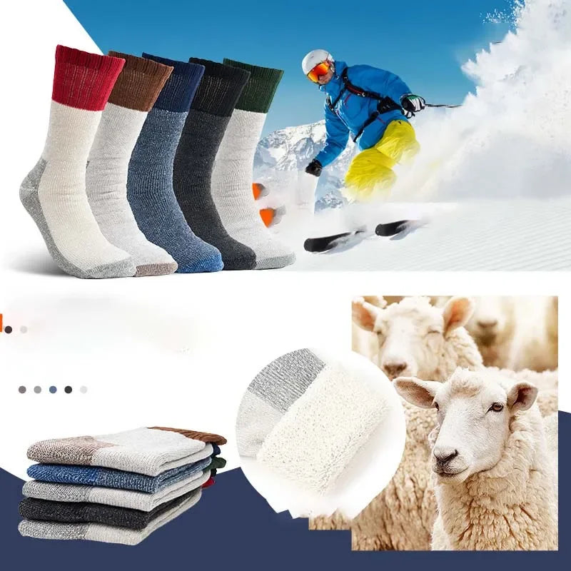 Men's Merino Wool Outdoor Hiking Socks Crew Socks Winter Thick Thermal Boot Socks Moisture Wicking Breathable Euro Size 41-46