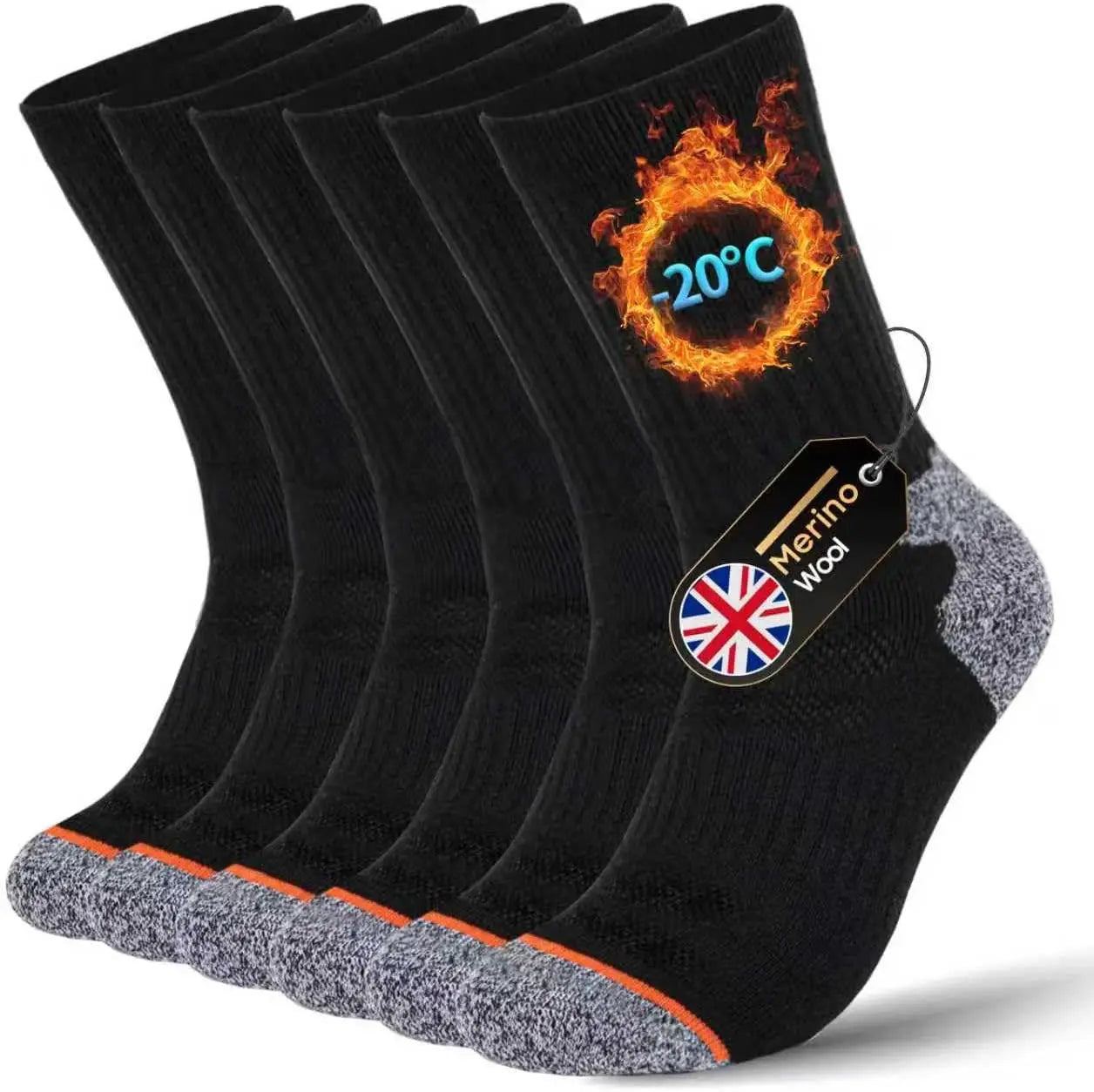 Men's Merino Wool Crew Work Socks Moisture Wicking Athletic Wool Socks for Hiking Sports Running 3 Pairs
