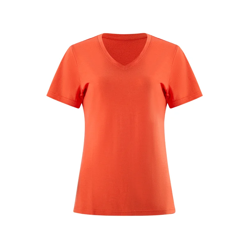 Women's 100% Merino Wool V Neck T Shirt 16.5 Micro Merino Wool Base Layer Short Sleeve Shirts Soft Anti-Odor Breathable