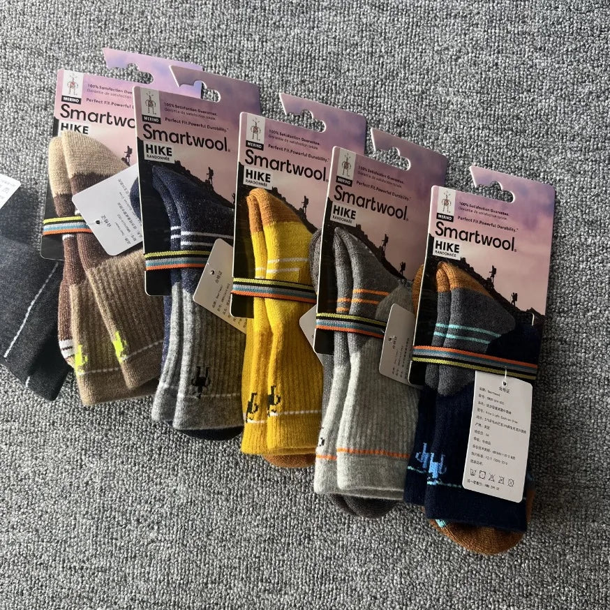 Mens Merino Wool Socks Hiking Cushion Crew Socks Thermal Moisture Wicking Outdoor Sports Running Socks