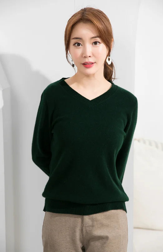 Women 100% Merino Wool V Neck Sweater Pullover Top Lightweight Warm Knitted Pullover Femme Cashmere Sweater Vintage Sweater