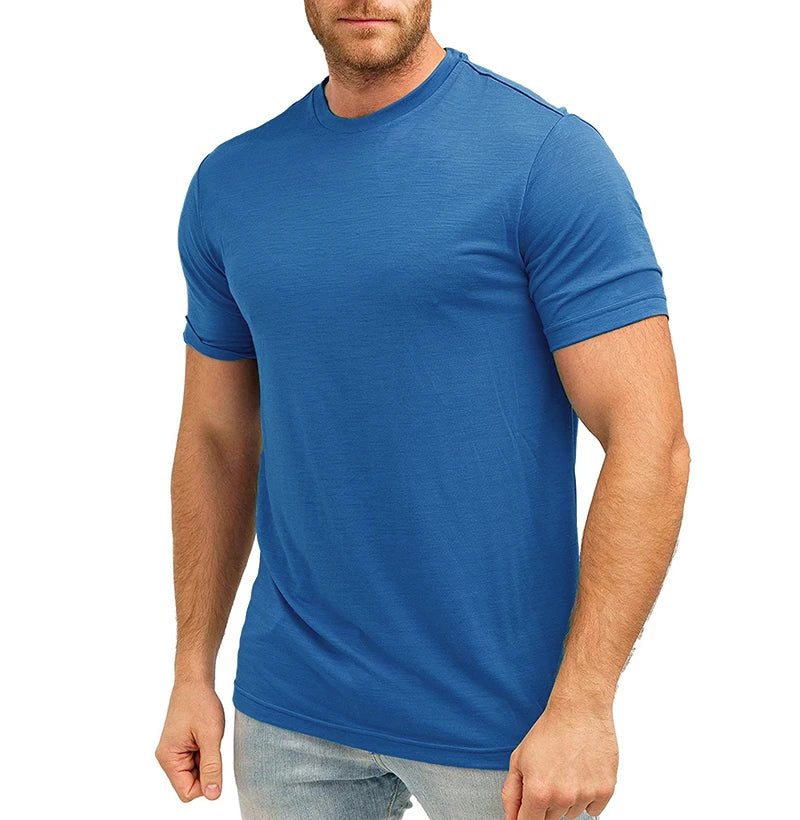100% Merino Wool T Shirt Men's Base Layer Tee Men 180 GSM Wicking Breathable Quick Dry Anti-Odor Hiking Shirts