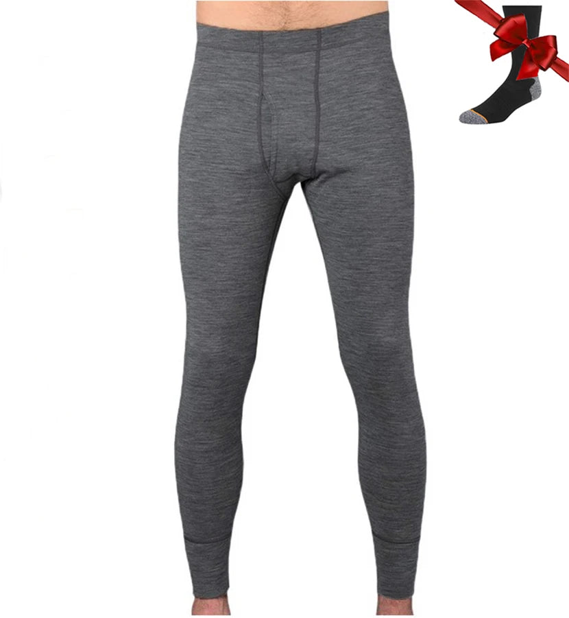 100% Merino Wool Men Underwear Bottom Pants Merino Wool Base Layer Thermal Pants Leggings Long Johns Warm Baselayer Bottom+Socks