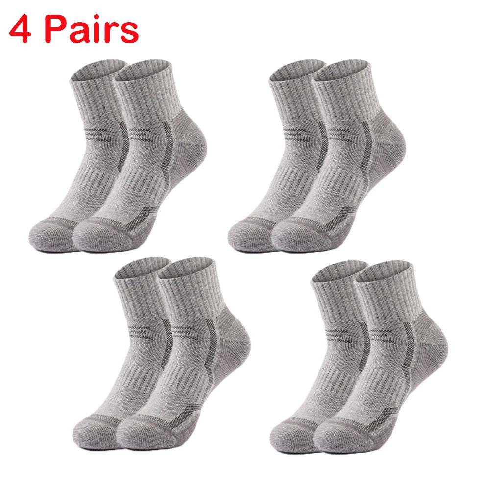 4 Pairs Merino Wool Ankle Socks Running Compression Support Thick Cushion Hiking Socks for Women Men Anti-Blister Breathable