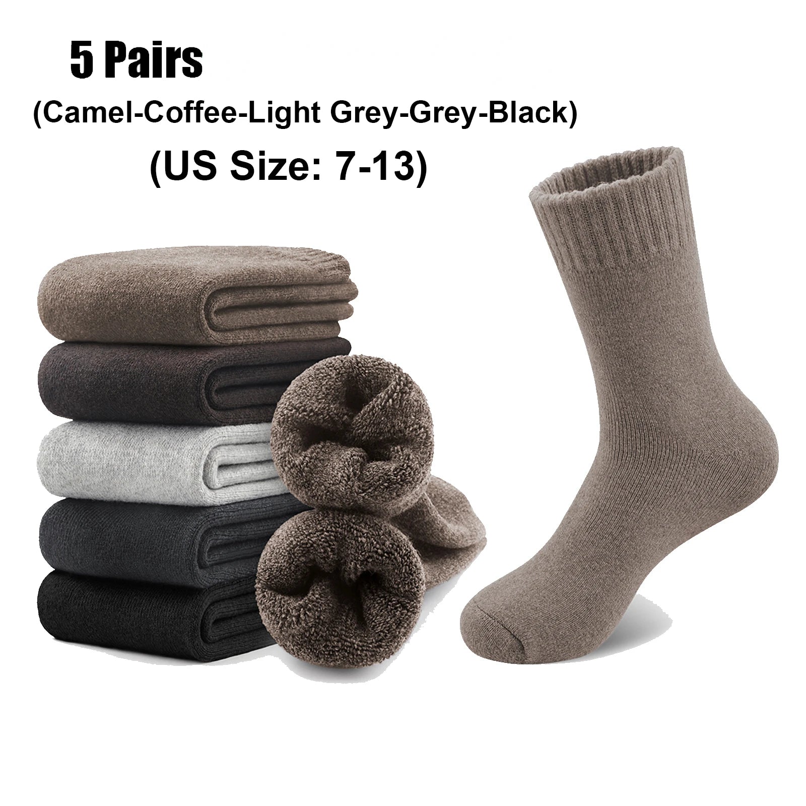 Mens Merino Wool Socks Hiking Trekking Moisture Wicking Outdoor Thick Warm Skiing Heavy Cushion Socks Cycling Socks Against Cold