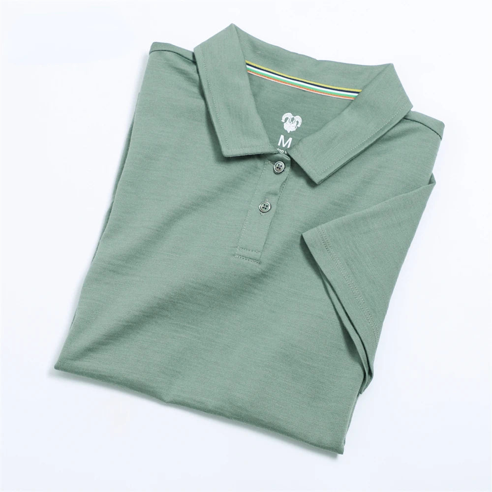100% Merino Wool Polo T Shirt Womens Merino Wool Short Sleeve Shirt for Women Lightweight Base Layer Anti-Odor Breathable 180G