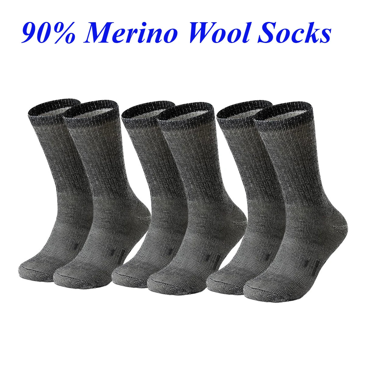 Mens 90% Merino Wool Crew Socks Thermal Warm Thickened Terry Socks for Winter Work Hiking Running Outdoor Plus Size 42-47