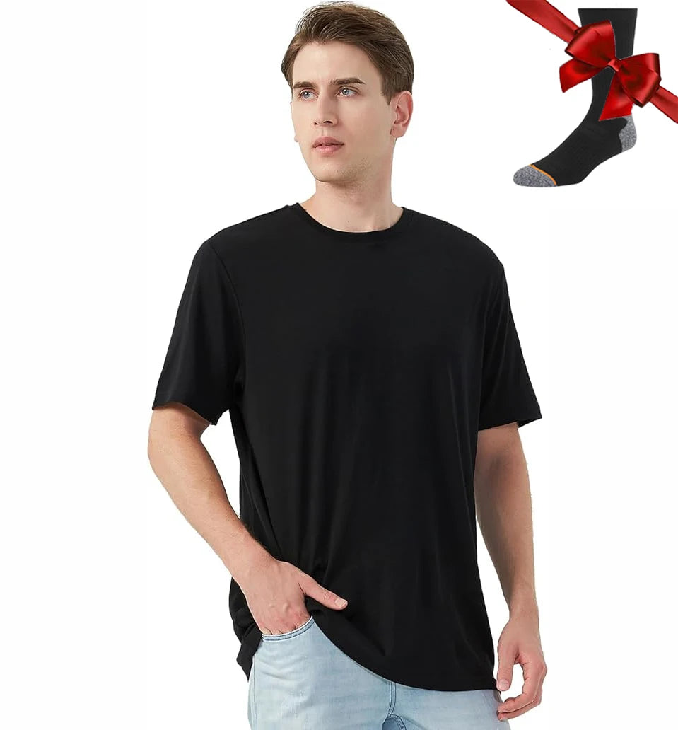 100% Merino Wool T Shirt for Men Short Sleeve Tee 170GSM Men Wool Base Layer Quick Dry Anti-Odor for Travel Hiking USA Size