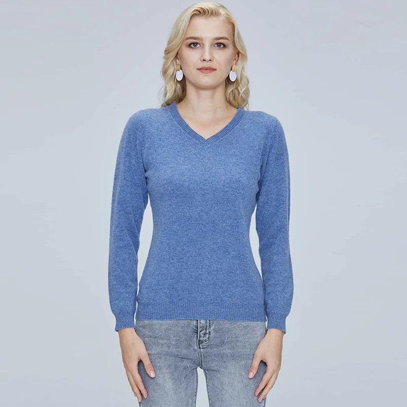 Women 100% Merino Wool V Neck Sweater Pullover Top Lightweight Warm Knitted Pullover Femme Cashmere Sweater Vintage Sweater