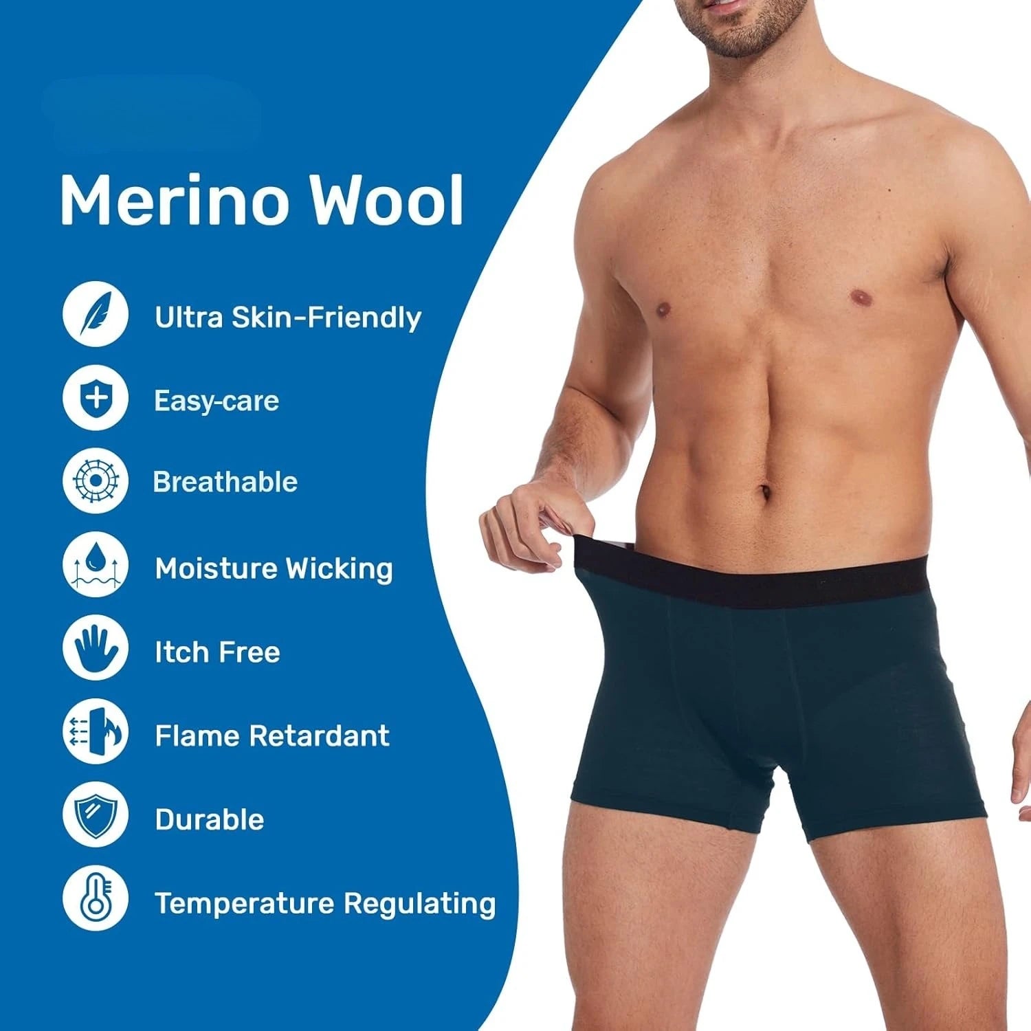 2 Packs Merino Wool Boxer Briefs Men Wool Blend Underwear Boys Shorts Everyday Breathable Anti-Odor Sports Fitness Boxershorts