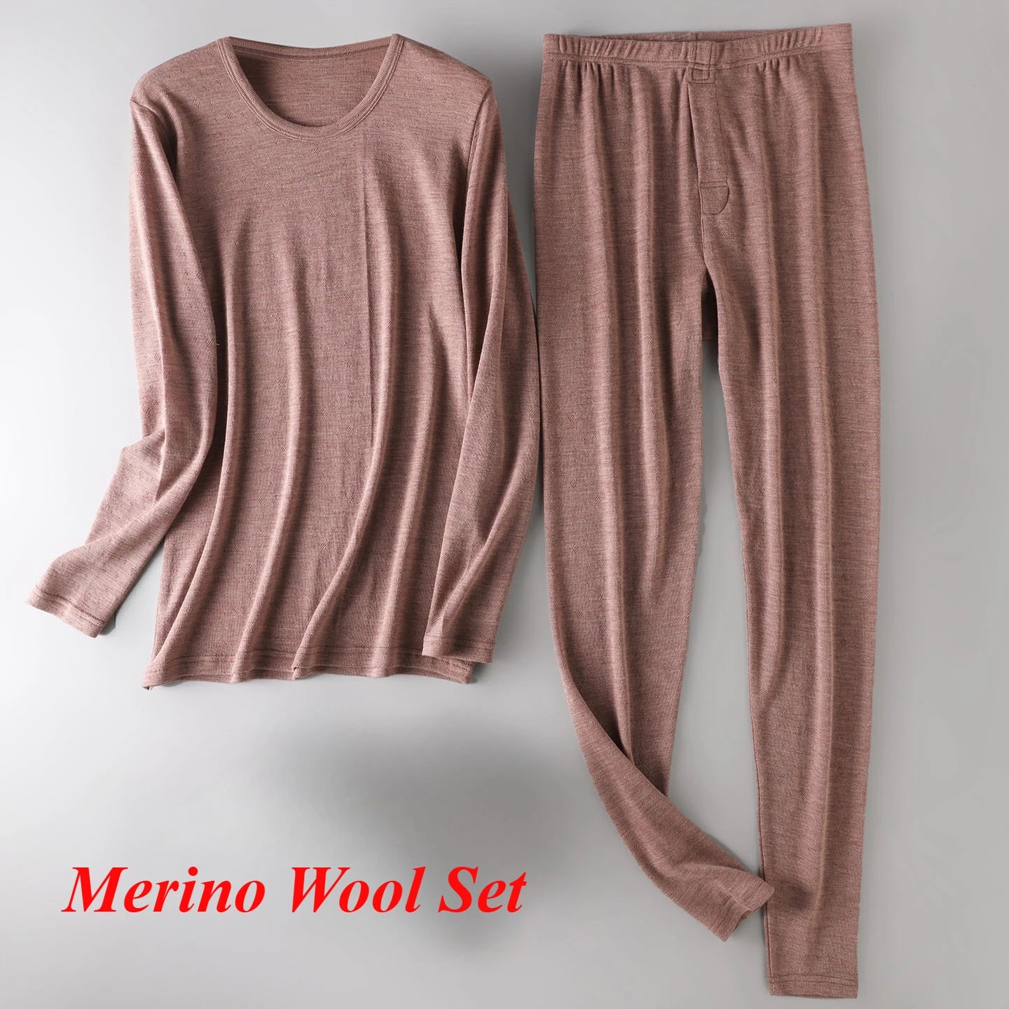 Men's 100% Merino Wool Base Layer Set Lightweight Thermal Underwear Long John Top and Bottom Comfortable Openwork Jacquard