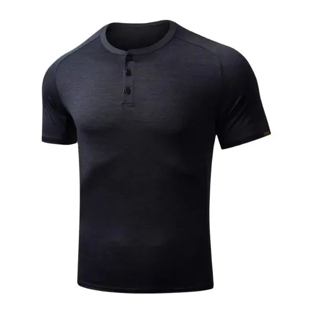 100% Merino Wool Henley T-Shirts Men Merino Short Sleeve Shirts Sports Running Everyday Tee Top Wicking Breathable Anti-Odor