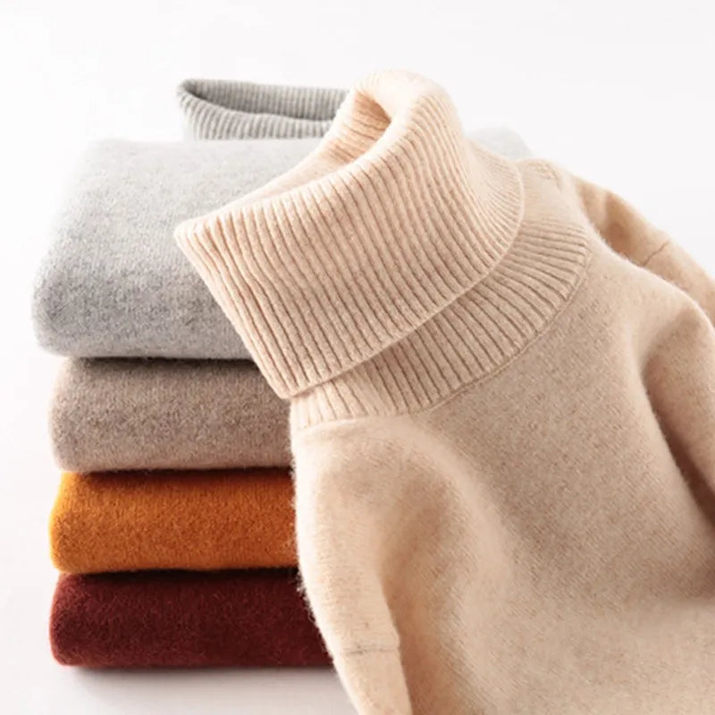 Womens Turtleneck Sweater 100% Merino Wool Spring Fall Winter Warm Soft Knitted Pullover Femme Jumper Women Cashmere Sweaters
