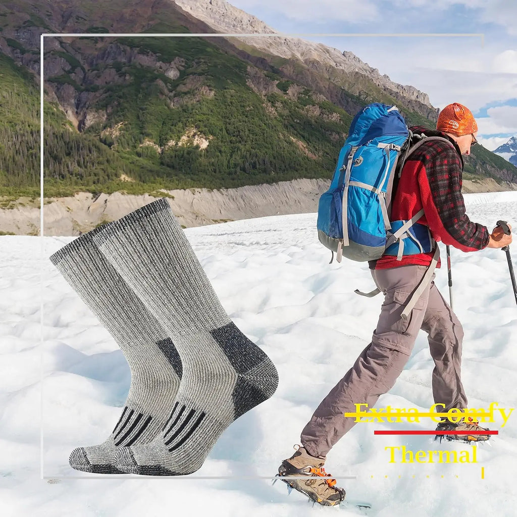 Men's 80% Merino Wool Cushion Crew Socks Moisture Wicking Control for Outdoor Hiking Work Boot Thermal Warm All Seasons