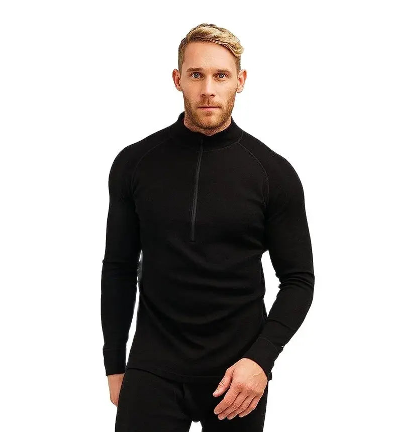 100% Merino Wool Base Layer Tops Mens Fitted Long Sleeve Shirts Merino Wool Midweight Thermal Underwear Mens Half Zip Sweater