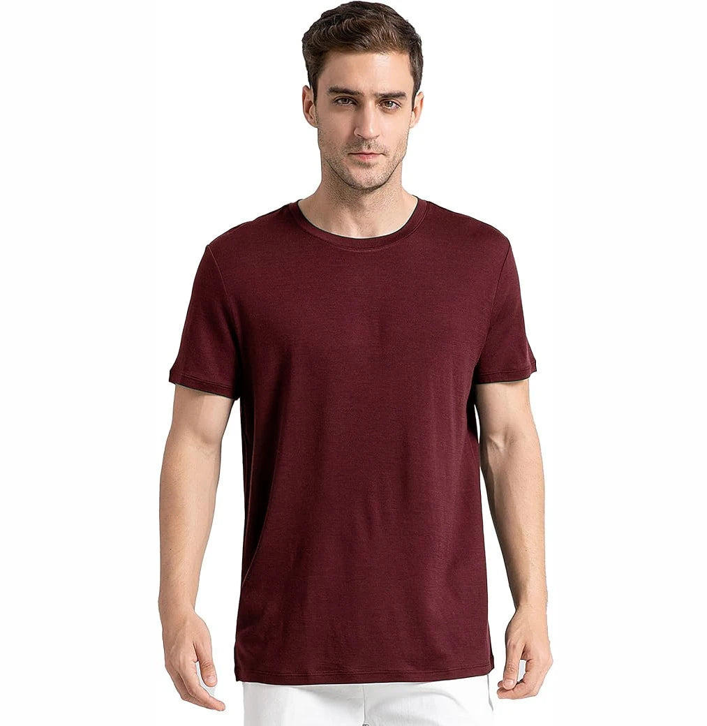 100% Merino Wool T Shirt for Men Short Sleeve Tee 170GSM Men Wool Base Layer Quick Dry Anti-Odor for Travel Hiking USA Size