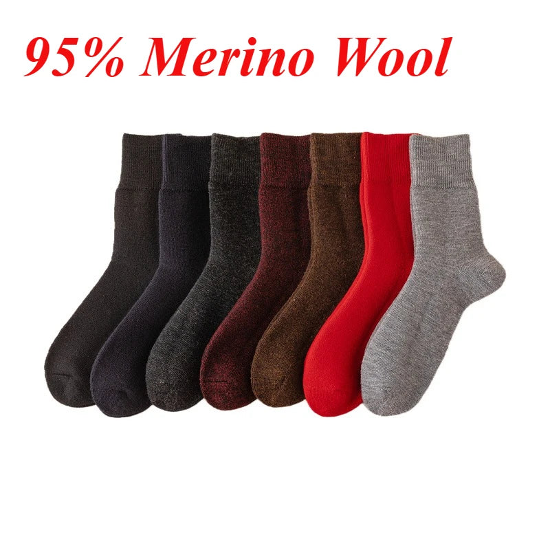 3 Pairs Merino Wool Boot Socks Men Thick Thermal Hiking Winter Warm Wool Socks Heavy Soft Cozy Socks for Cold Weather Size 39-45