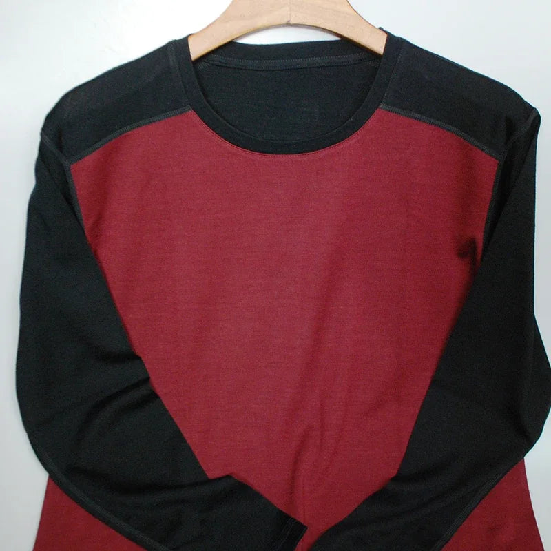 100% Merino Wool Long Sleeve T Shirt Mens Merino Wool Thermal Underwear Base Laye Shirts Wicking Breathable Anti-Odor 200gsm