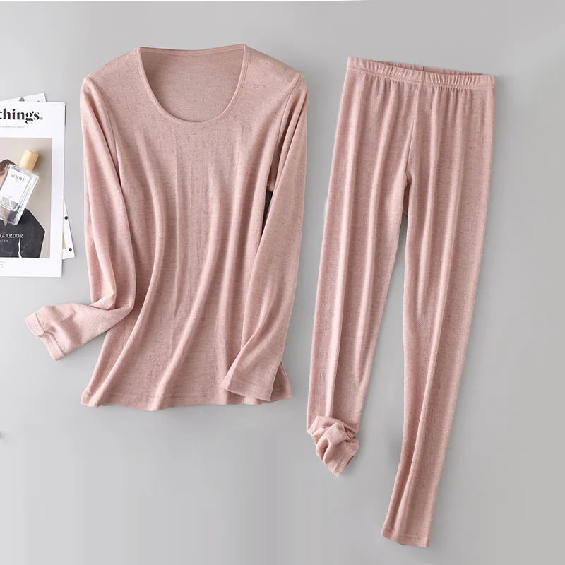 100% Merino Wool Women Base Layer Set 150G Lightweight Merino Wool Thermal Underwear Top and Bottom Set Soft Breathable