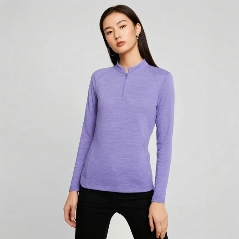 100% Merino Wool Base Layer Top Womens Merino Wool Half Zip Long Sleeve Thermal Shirt Moisture Wicking Breathable 220G