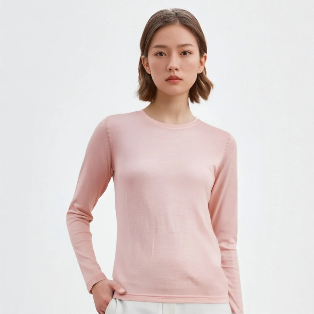 100% Merino Wool Base Layer Tops Womens 16.5Micro Merino Wool Thermal Underwear Long Sleeve Shirts Hiking Wicking Anti-Odor 180G